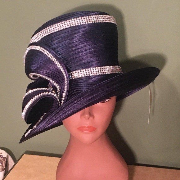 STUNNING NEW CHARM NY Navy Blue CHURCH HAT DERBY - Picture 5 of 6